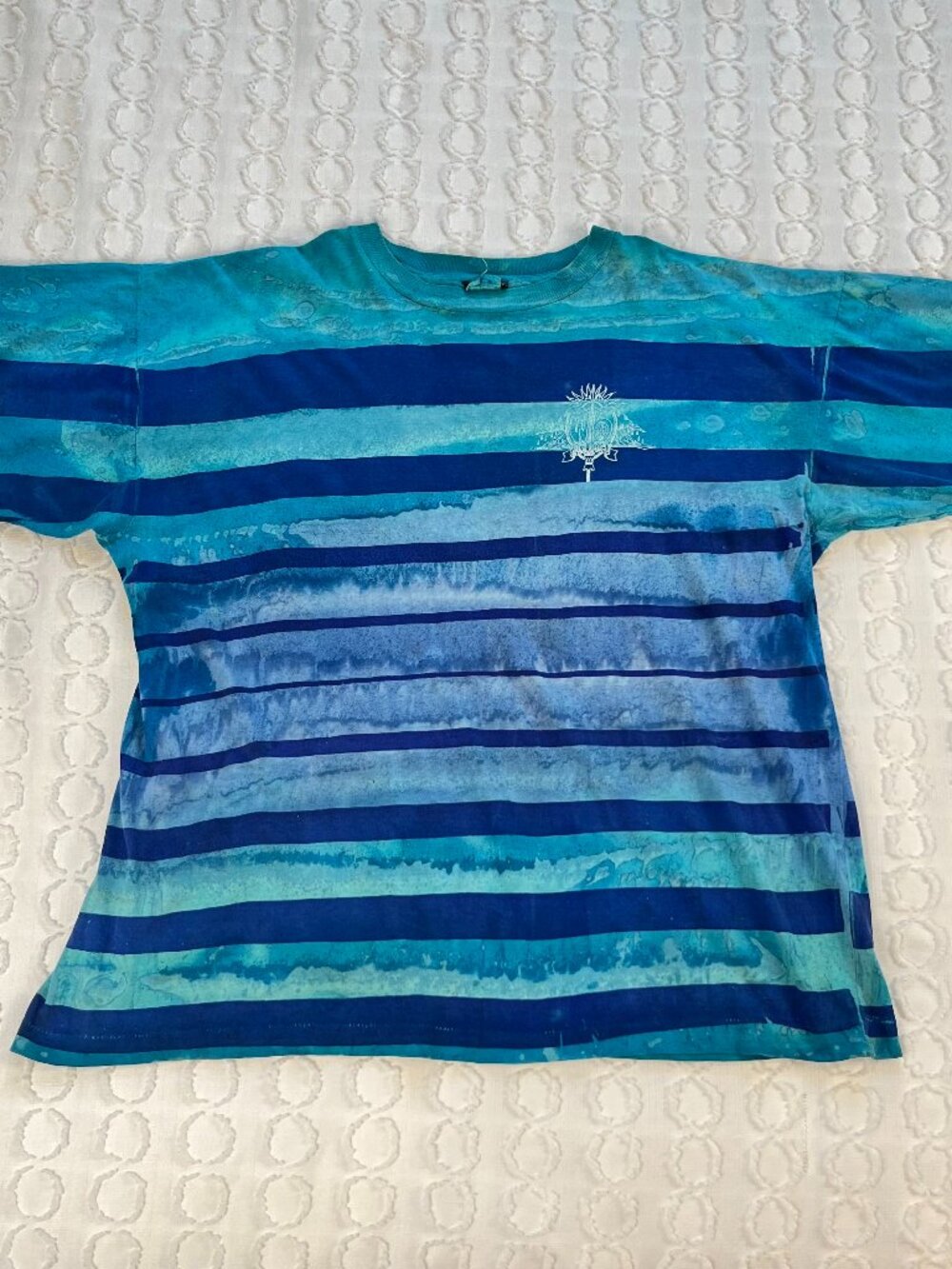 Vintage World Beat Single Stitch T-Shirt XL Tie Dye Striped Blue Beach Hippie